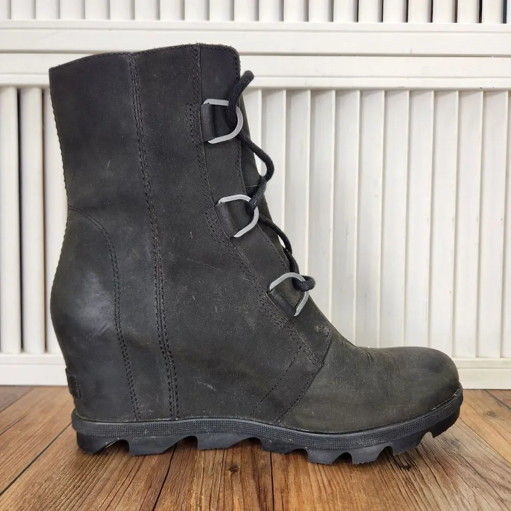 Sorel Joan of Artic Wedge II Womens Sz 10.5 Black Leather Waterproof Ankle Boots
